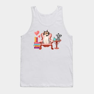Cat, books and coffee Tank Top